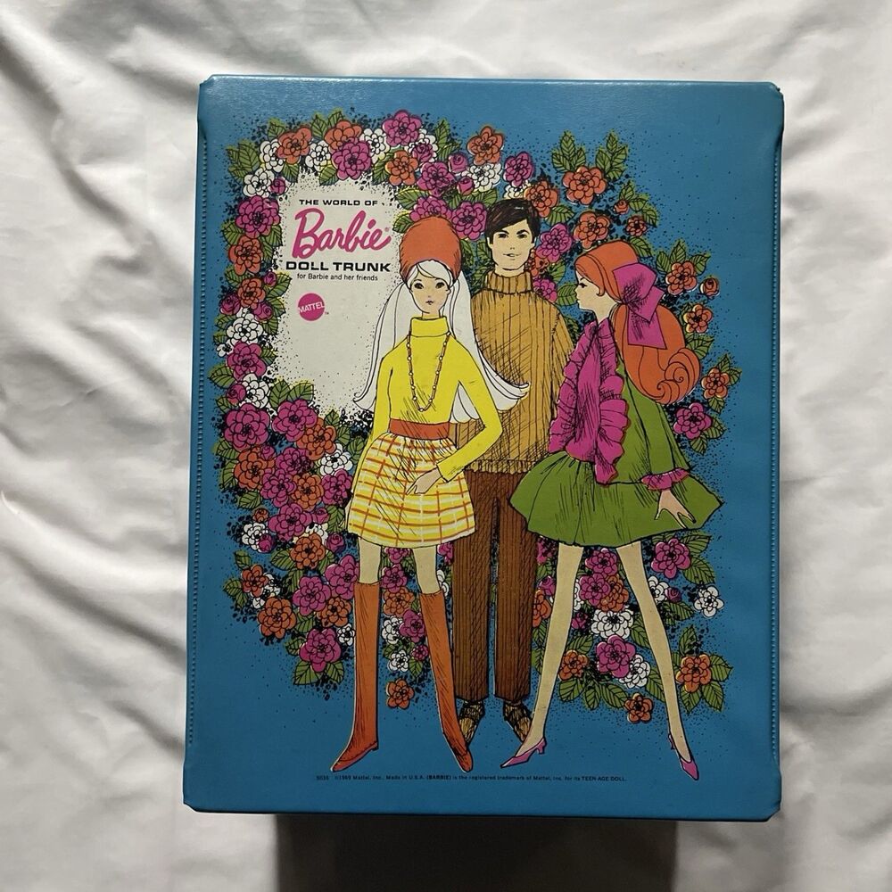 1969 Mattel Barbie Doll Trunk Blue Vinyl Carrier VTG Doll Case Doll Closet